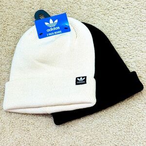 NWT Adidas Women’s 2pk Trefoil Knit Cuff Classic Beanie in Wonder White & Black